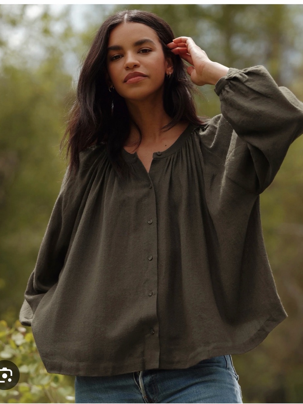Jenni Kayne Long-Sleeve Willow Blouse in Olive